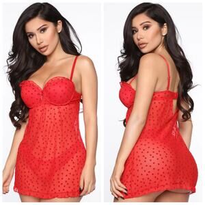 I Heart You red sheer mesh babydoll lingerie sz M
